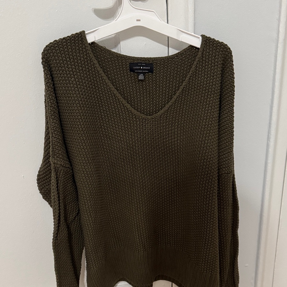 Lucky Brand Olive Green V-Neck Sweater